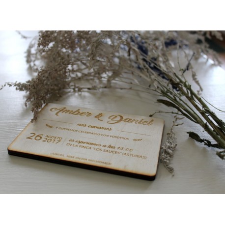 Invitacion boda madera horizontal Simp desde 25 unidades