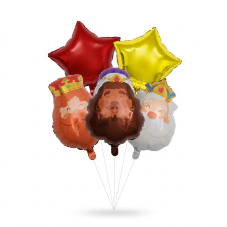 Pack 5 Globos Reyes Magos con Estrellas | Yelocai