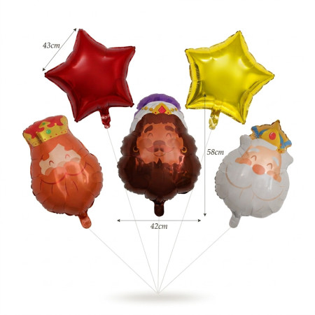 Pack 5 Globos Reyes Magos con Estrellas | Yelocai