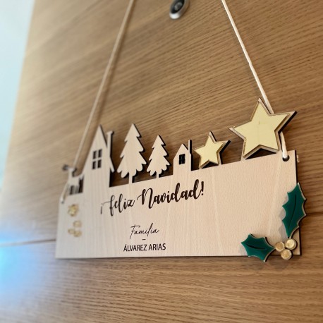 CORONA PUERTA FELIZ NAVIDAD MADERA PERSONALIZADA