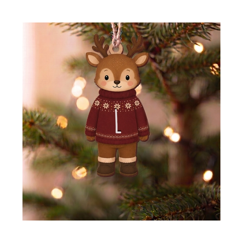 Adorno Navidad Reno de Madera Personalizado con Inicial