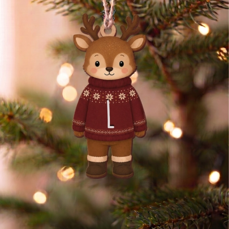 Adorno Navidad Reno de Madera Personalizado con Inicial