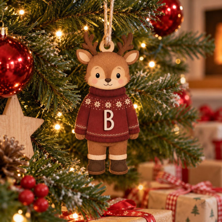 Adorno Navidad Reno de Madera Personalizado con Inicial