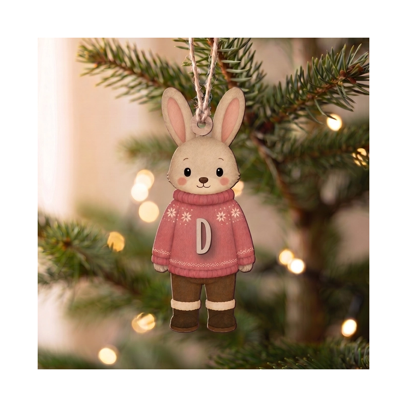 Adorno Navidad Conejo de Madera Personalizado con Inicial
