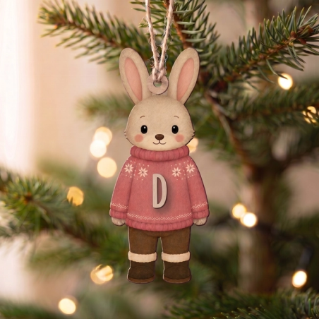 Adorno Navidad Conejo de Madera Personalizado con Inicial