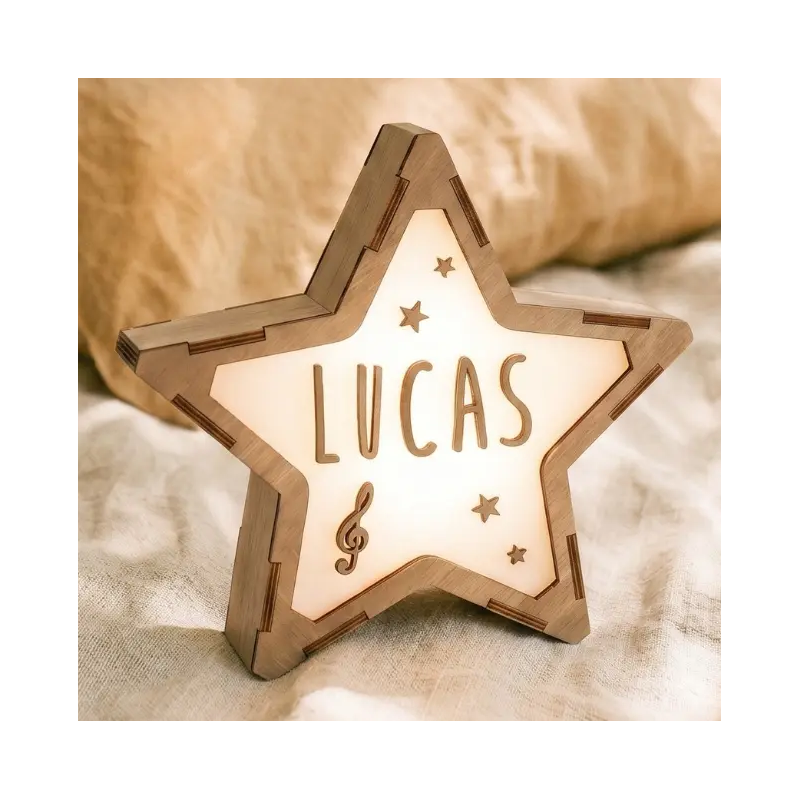 Lámpara Estrella de Madera Personalizada con Nombre