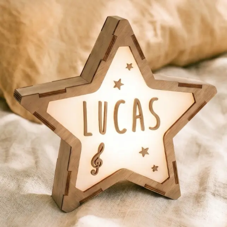 Lámpara Estrella de Madera Personalizada con Nombre