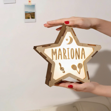 Lámpara Estrella de Madera Personalizada con Nombre