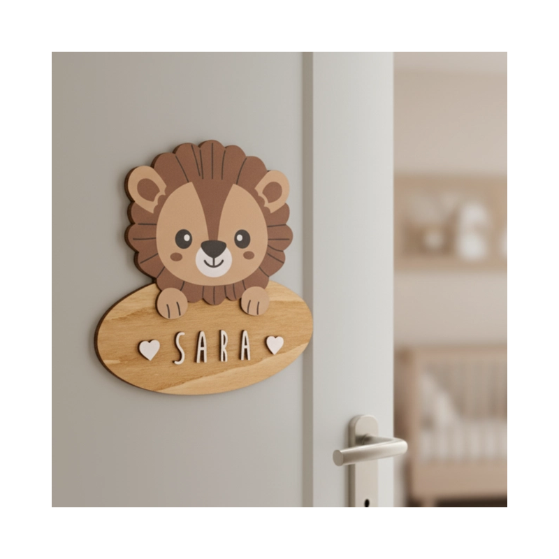Placa Infantil de Madera Personalizada León | YELOCAI